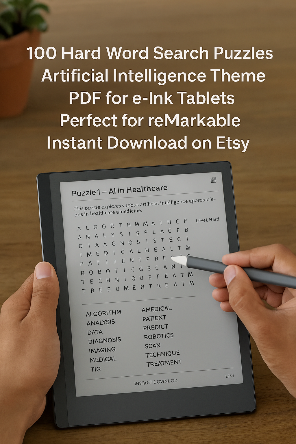 100 Hard Word Search Puzzles – Artificial Intelligence & Future Tech | PDF for e-Ink Tablets